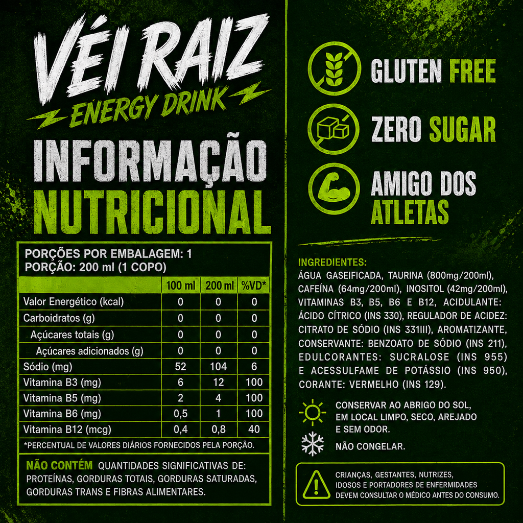 Véi Raiz Energy Maçã Verde Zero Açúcar- Pack Com 6 Latas 473ml