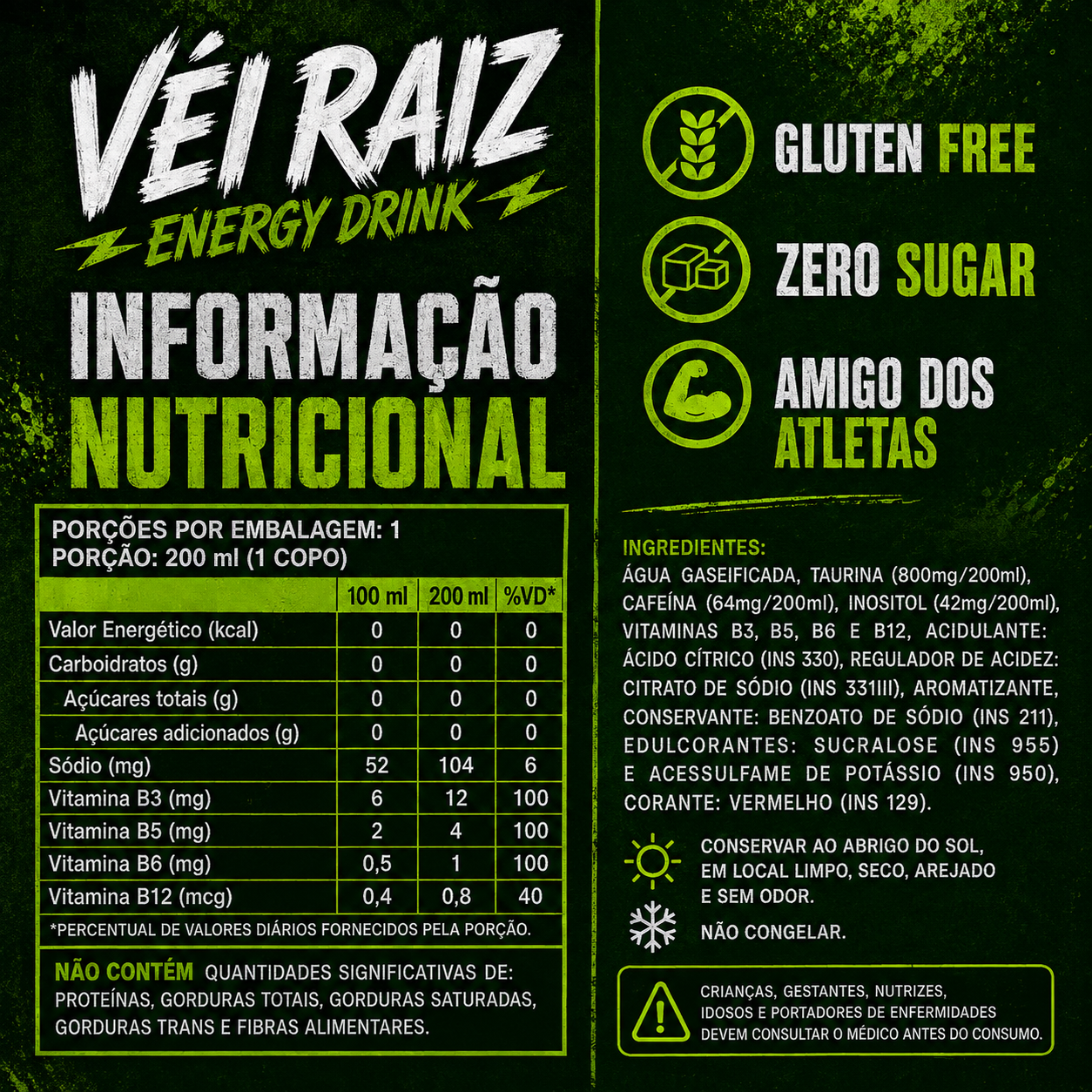 Véi Raiz Energy Maçã Verde Zero Açúcar- Pack Com 6 Latas 473ml